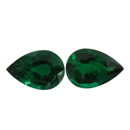 2.07 cttw Deep Rich Green Pair of Pear Shape Natural Emeralds