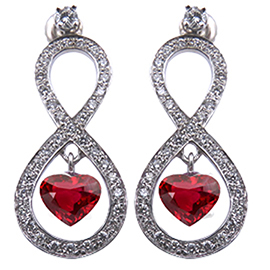 18K White Gold Drop Earrings : 1.50 cttw Rubies & Diamonds