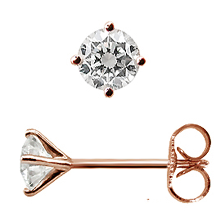 14K Rose Gold Martini Style Stud Earrings : 1.00 cttw Diamonds