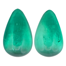 42.37 cttw Pair of Cabochon Emeralds : Intense Green