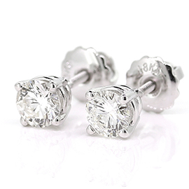 14K White Gold Stud Earrings : 0.80 cttw Diamonds