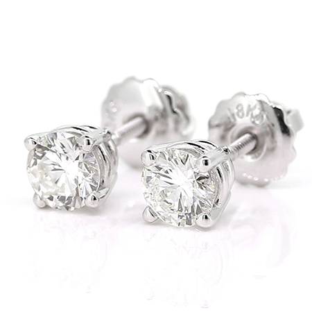 18K White Gold Basket Style  Stud Earrings : 0.75 cttw Diamonds