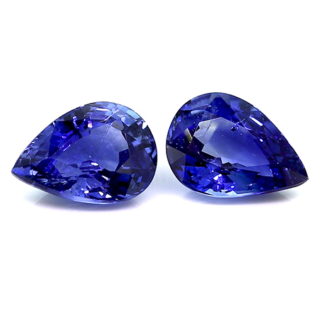 1.73 cttw Rich Royal Blue Pair of Pear Shape Natural Blue Sapphires
