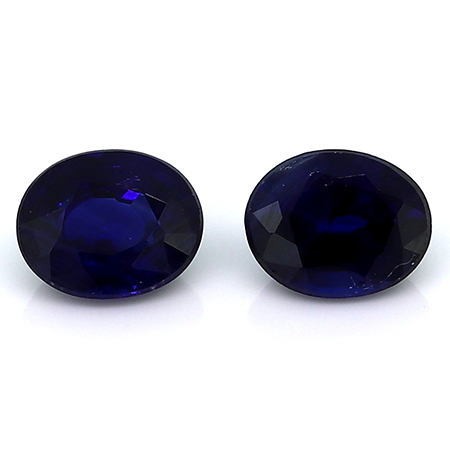 0.71 cttw Pair of Oval Blue Sapphires : Deep Royal Blue