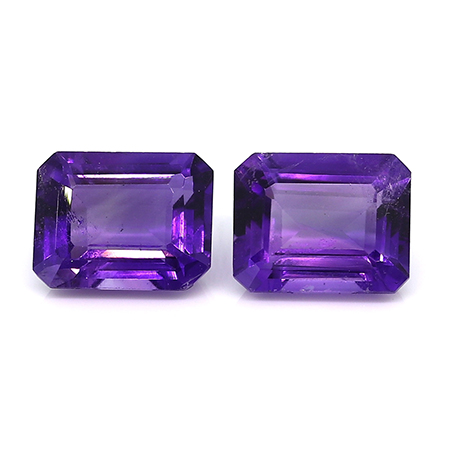 5.72 cttw Pair of Emerald Cut Amethysts : Intense Purple