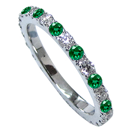 18K White Gold Band : 0.75 cttw Diamonds & Emeralds