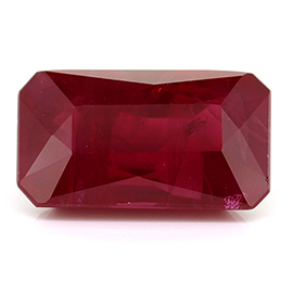 3.13 ct Emerald Cut Ruby : Rich Pigeon Blood Red