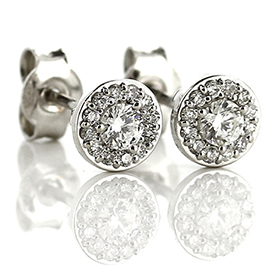 14K White Gold Stud Earrings : 0.30 cttw Diamonds