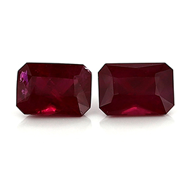 2.66 cttw Rich Pigeon Blood Red Pair of Emerald Cut Rubies