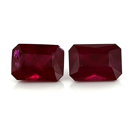 2.66 cttw Pair of Emerald Cut Rubies : Rich Pigeon Blood Red