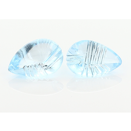 23.76 cttw Fine Blue Pair of Etched Pear Shape Natural Topazs