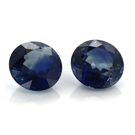 2.97 cttw Pair of Round Blue Sapphires : Rich Blue