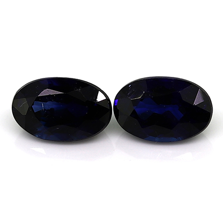 0.58 cttw Pair of Oval Blue Sapphires : Deep Royal Blue