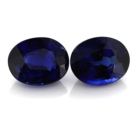 0.70 cttw Pair of Oval Blue Sapphires : Deep Royal Blue