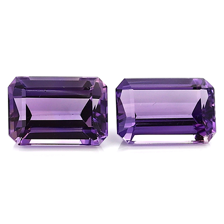 15.12 cttw Pair of Emerald Cut Amethysts : Deep Rich Purple