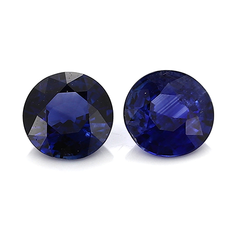 1.60 cttw Pair of Round Blue Sapphires : Deep Rich Blue