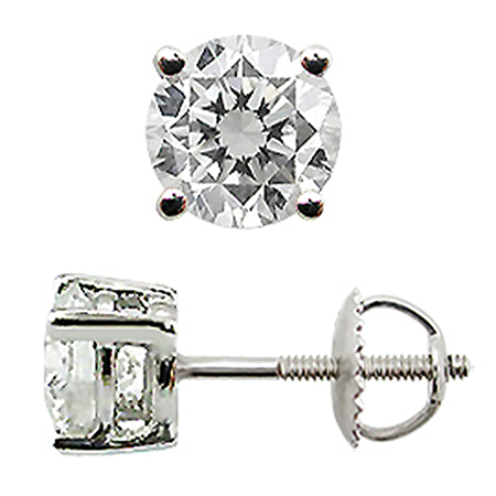 14K White Gold  Basket Style Stud Earrings : 1.50 cttw Diamonds