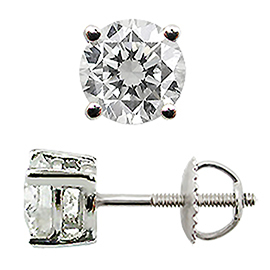 14K White Gold  Basket Style Stud Earrings : 1.50 cttw Diamonds