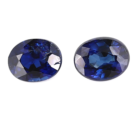 0.49 cttw Pair of Oval Blue Sapphires : Rich Royal Blue