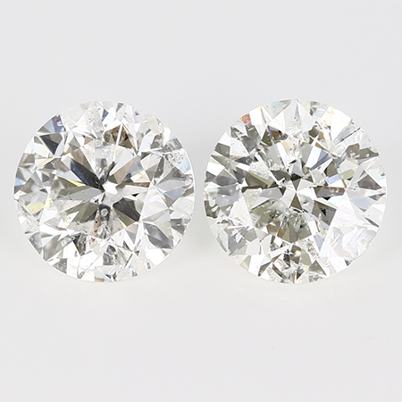 3.49 cttw Pair of Round Natural Diamonds : H / I1