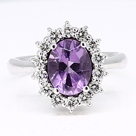 14K White Gold Multi Stone Ring : 2.00 cttw Amethyst & Diamonds