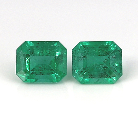 1.47 cttw Pair of Emerald Cut Emeralds : Deep Rich Green