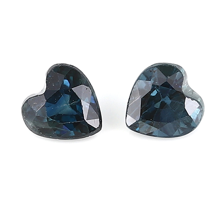 0.52 cttw Pair of Heart Shape Blue Sapphires : Darkish Blue