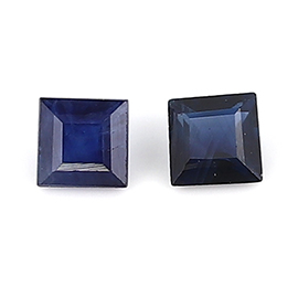 0.18 cttw Pair of Princess Cut Blue Sapphires : Darkish Blue