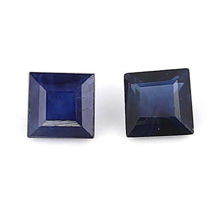 0.18 cttw Darkish Blue Pair of Princess Cut Natural Blue Sapphires