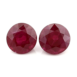 2.10 cttw Pair of Round Rubies : Rich Red