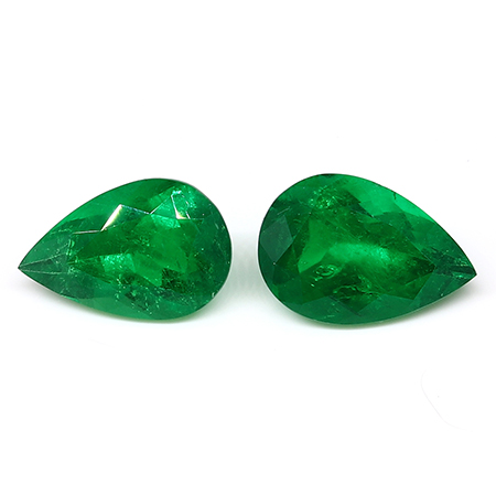 5.03 cttw Rich Muzo Green Pair of Pear Shape Natural Emeralds
