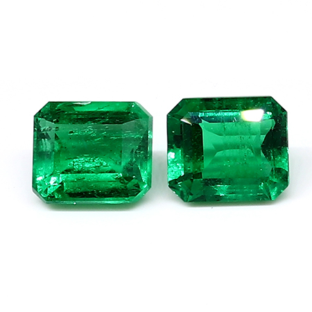 4.60 cttw Rich Green Pair of Natural Emerald Cut Natural Emeralds