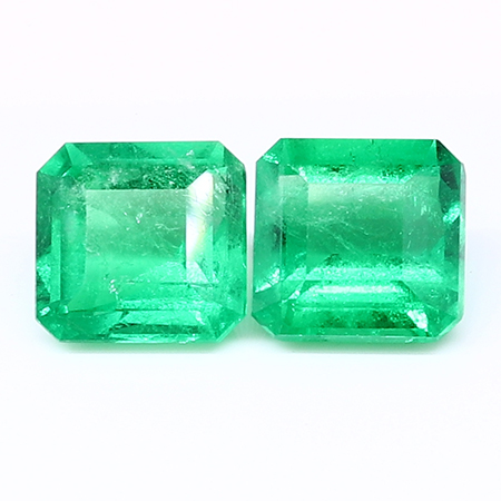 5.42 cttw Rich Grass Green Pair of Natural Emerald Cut Natural Emeralds