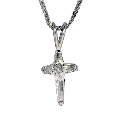 18K White Gold Cross Pendant : 0.75 cttw Diamond