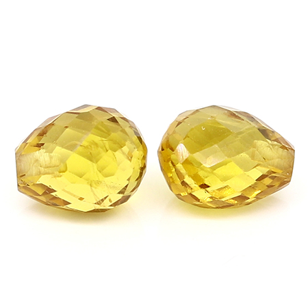 2.20 cttw Deep Rich Yellow Pair of Briolette Natural Yellow Sapphires