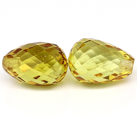 4.99 cttw Pair of Briolette Yellow Sapphires : Deep Rich Yellow