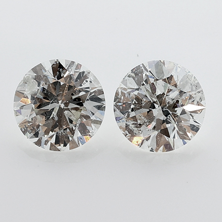4.01 cttw Pair of Round Natural Diamonds : J / I1