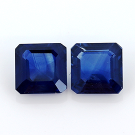 1.28 cttw Pair of Emerald Cut Blue Sapphires : Fine Royal Blue