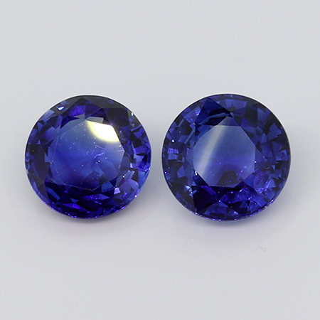 3.02 cttw Pair of Round Sapphires : Royal Blue