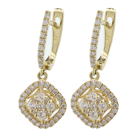 14K Yellow Gold Hoop Earrings : 0.90 cttw Diamonds