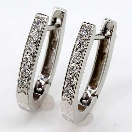 14K White Gold Hoop Earrings : 0.18 cttw Diamonds