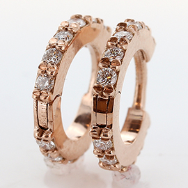 14K Rose Gold Hoop Earrings : 0.20 cttw Diamonds