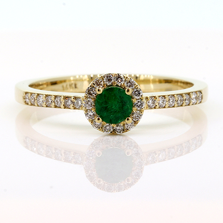 14K Yellow Gold Multi Stone Ring : 0.32 cttw Emerald & Diamonds