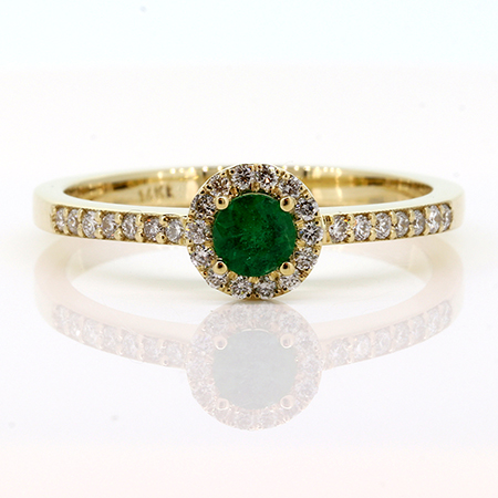 14K Yellow Gold Multi Stone Ring : 0.32 cttw Emerald & Diamonds