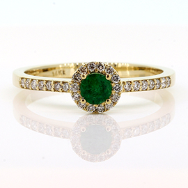 14K Yellow Gold Multi Stone Ring : 0.32 cttw Emerald & Diamonds