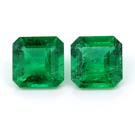 2.71 cttw Pair of Emerald Cut Emeralds : Deep Green