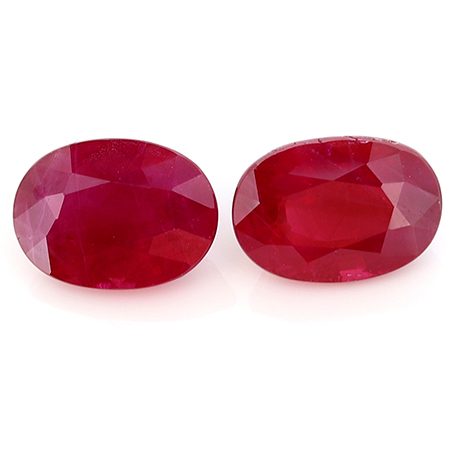 2.16 cttw Pair of Oval Rubies : Rich Pigeon Blood Red