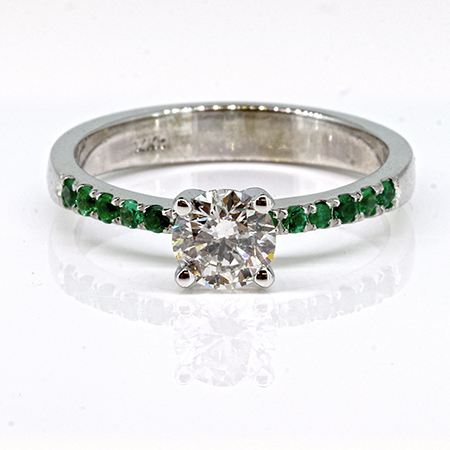 14K White Gold Multi Stone Ring : 0.62 cttw Diamond & Emeralds
