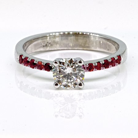 14K White Gold Multi Stone Ring : 0.50 cttw Diamond & Rubies