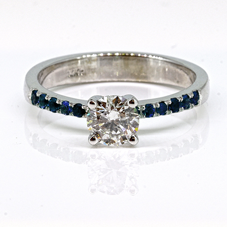 14K White Gold Multi Stone Ring : 0.62 cttw Diamond & Sapphires